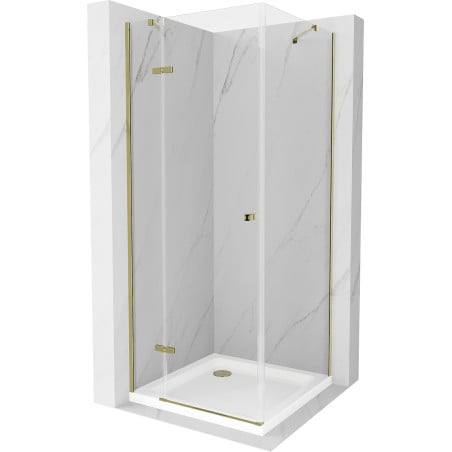 Mexen Roma Shower Enclosure Hinged 90 x 90 cm, Transparent, Gold + Flat Tray - 854-090-090-50-00-4010