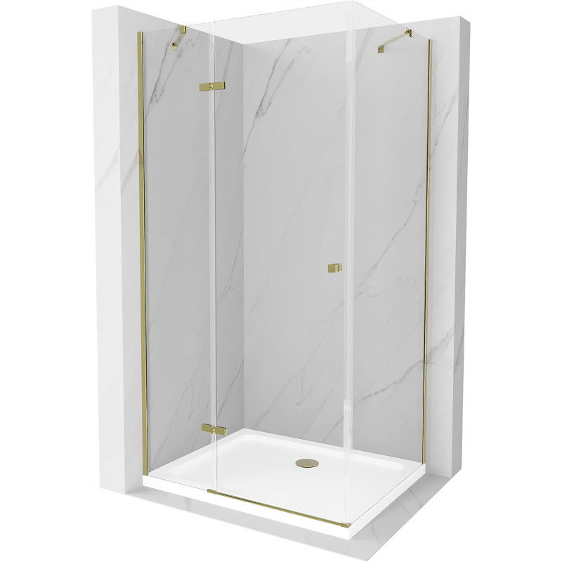 Mexen Roma hinged shower cubicle 70 x 90 cm, Transparent, Gold + shower tray Flat - 854-070-090-50-00-4010