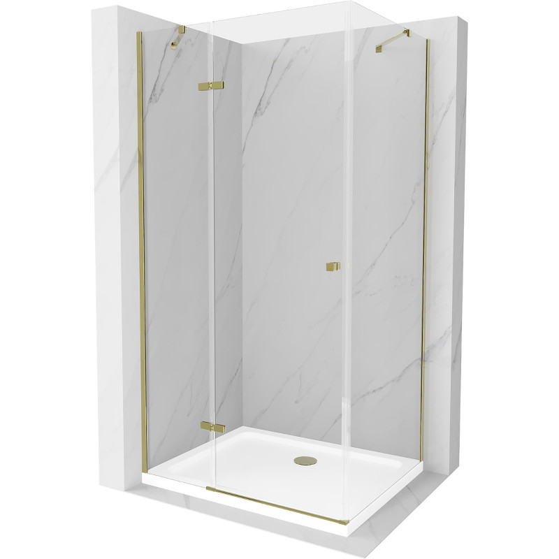 Mexen Roma pivot shower cabin 70 x 100 cm, transparent, gold + Flat shower tray - 854-070-100-50-00-4010