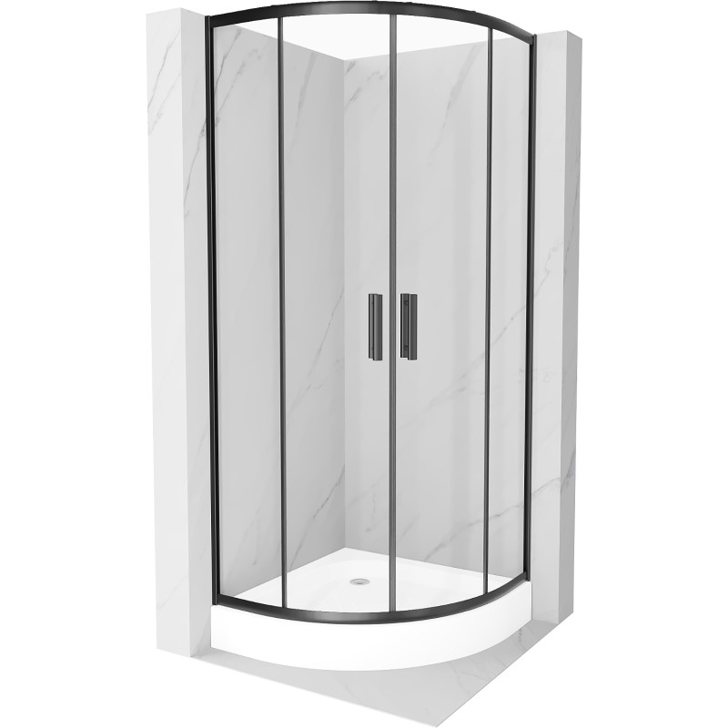 Mexen Rio semi-circular shower cabin 70 x 70 cm, transparent, black + shower tray, white - 863-070-070-70-00-4710