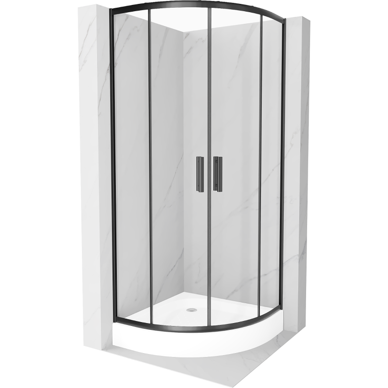 Mexen Rio shower cabin semi-circular 70 x 70 cm, transparent, black + Rio shower tray, white - 863-070-070-70-00-4710