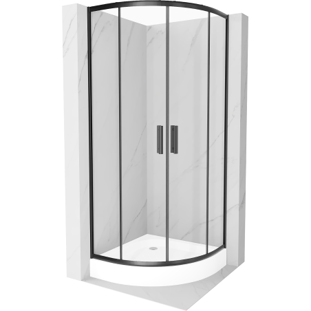 Mexen Rio shower cabin semi-circular 70 x 70 cm, transparent, black + Rio shower tray, white - 863-070-070-70-00-4710