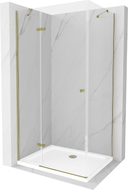 Mexen Roma swing shower cabin 90 x 80 cm, transparent, gold + Flat tray - 854-090-080-50-00-4010