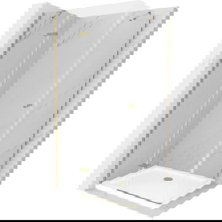 Mexen Roma hinged shower cubicle 100 x 70 cm, Transparent, Gold + shower tray Flat - 854-100-070-50-00-4010