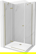 Mexen Roma hinged shower cubicle 100 x 70 cm, Transparent, Gold + shower tray Flat - 854-100-070-50-00-4010