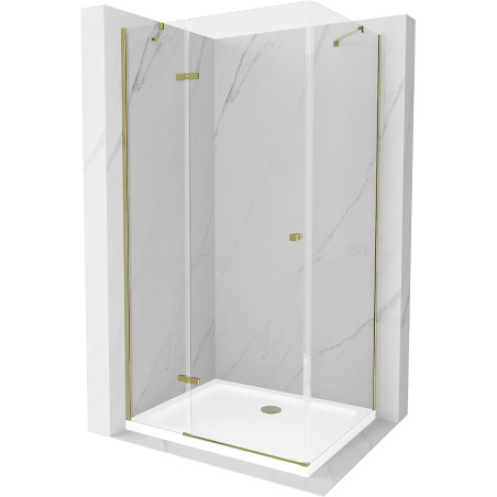 Mexen Roma swing shower enclosure 100 x 90 cm, transparent, gold + Flat shower tray - 854-100-090-50-00-4010