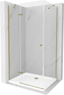 Mexen Roma swing shower enclosure 100 x 90 cm, transparent, gold + Flat shower tray - 854-100-090-50-00-4010