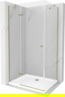 Mexen Roma hinged shower cubicle 120 x 90 cm, Transparent, Gold + shower tray Flat - 854-120-090-50-00-4010
