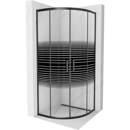 Mexen Rio shower cabin semicircular 80 x 80 cm, stripes, black - 863-080-080-70-20