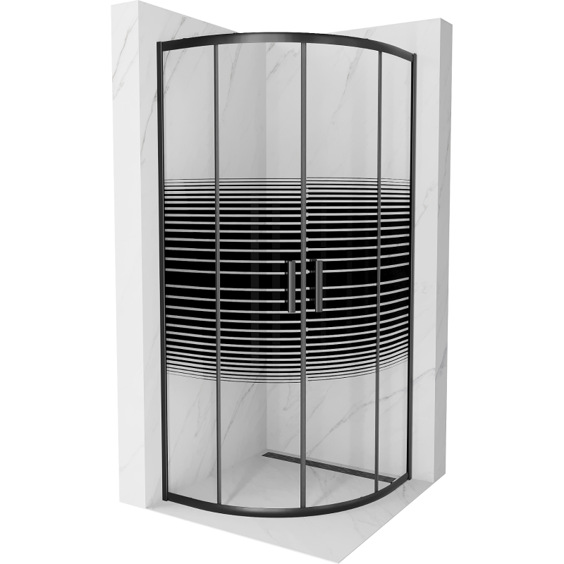 Mexen Rio semi-circular shower cabin 90 x 90 cm, black stripes, black - 863-090-090-70-20