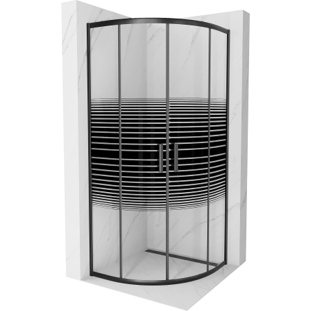 Mexen Rio semi-circular shower cabin 90 x 90 cm, black stripes, black - 863-090-090-70-20