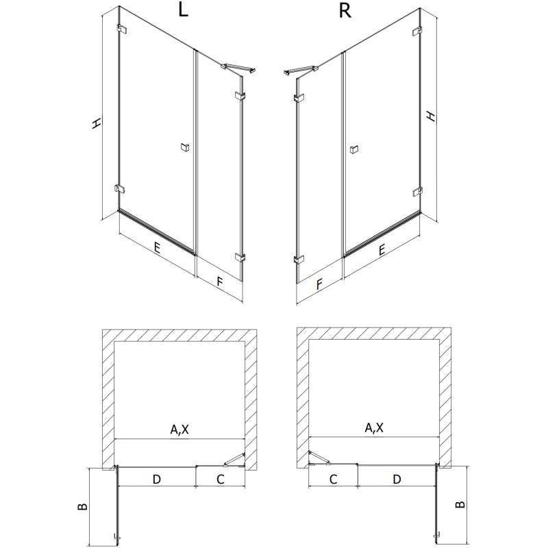 Mexen Lunar-B left hinged shower door 125 cm, transparent, rose gold - 832S-125-050-60-00-L