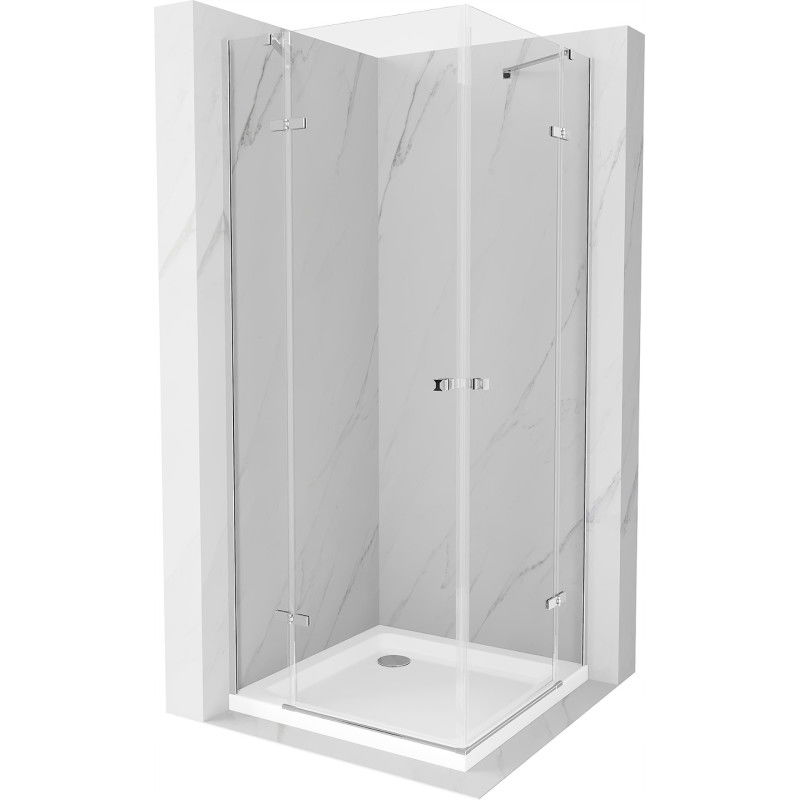 Mexen Roma Duo hinged shower cubicle 100 x 100 cm, Transparent, Chrome + shower tray Flat - 854-100-100-01-02-4010