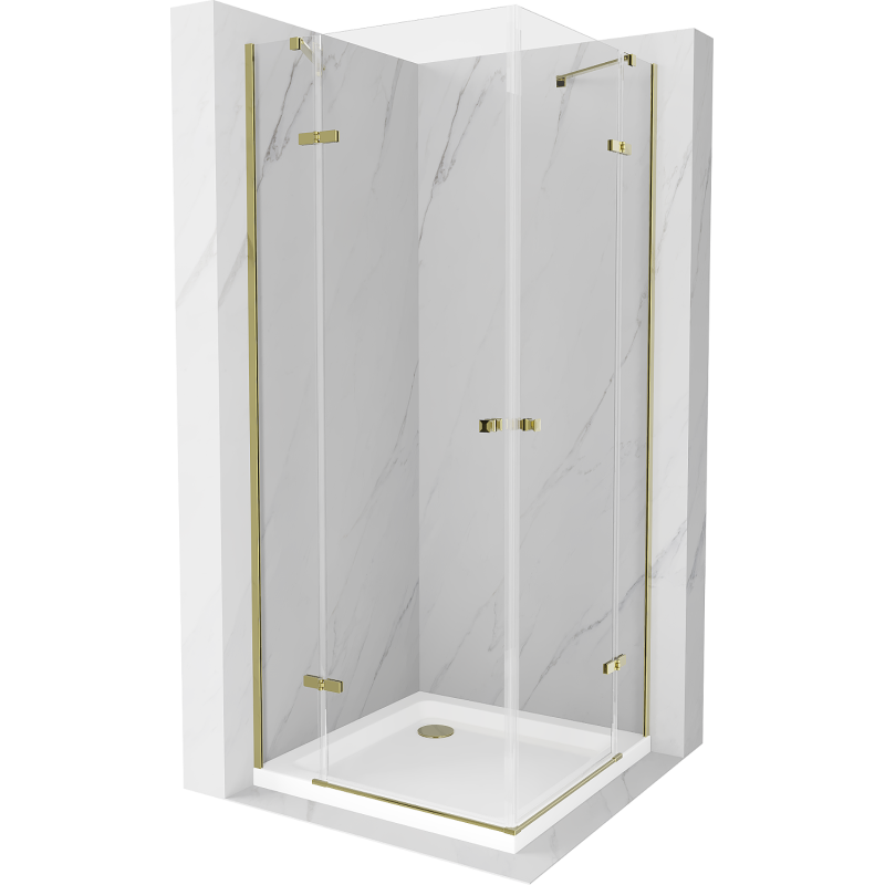 Mexen Roma Duo swing shower cabin 80 x 80 cm, transparent, gold + Flat shower tray - 854-080-080-50-02-4010G