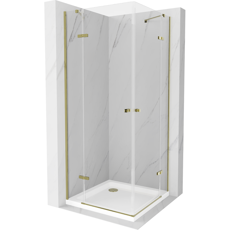Mexen Roma Duo 90 x 90 cm Hinged Shower Enclosure, Transparent, Gold + Flat Tray - 854-090-090-50-02-4010G