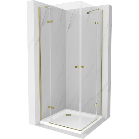 Mexen Roma Duo 90 x 90 cm Hinged Shower Enclosure, Transparent, Gold + Flat Tray - 854-090-090-50-02-4010G