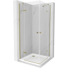 Mexen Roma Duo 90 x 90 cm Hinged Shower Enclosure, Transparent, Gold + Flat Tray - 854-090-090-50-02-4010G