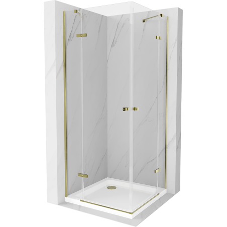 Mexen Roma Duo hinged shower cubicle 100 x 100 cm, Transparent, Gold + shower tray Flat - 854-100-100-50-02-4010G