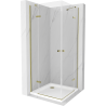 Mexen Roma Duo hinged shower cubicle 100 x 100 cm, Transparent, Gold + shower tray Flat - 854-100-100-50-02-4010G