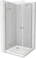 Mexen Roma Duo hinged shower cubicle 100 x 100 cm, Transparent, Gold + shower tray Flat - 854-100-100-50-02-4010G