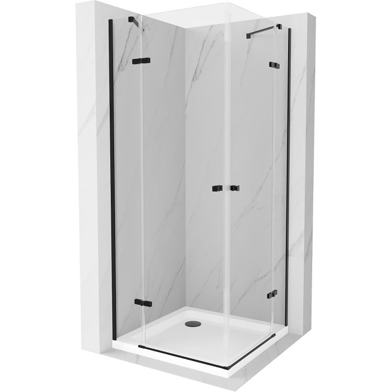 Mexen Roma Duo 80 x 80 cm Swing Shower Cabin, Transparent, Black + Flat Shower Tray - 854-080-080-70-02-4010B