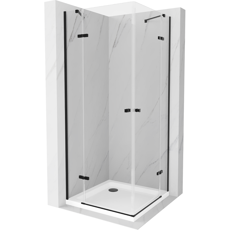 Mexen Roma Duo hinged shower cubicle 80 x 80 cm, Transparent, Black + shower tray Flat - 854-080-080-70-02-4010B