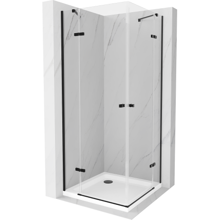 Mexen Roma Duo hinged shower cubicle 100 x 100 cm, Transparent, Black + shower tray Flat - 854-100-100-70-02-4010B