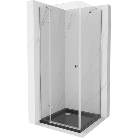 Mexen Roma swing shower cabin 80 x 80 cm, transparent, chrome + Flat shower tray, black - 854-080-080-01-00-4070