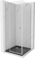 Mexen Roma swing shower cabin 80 x 80 cm, transparent, chrome + Flat shower tray, black - 854-080-080-01-00-4070