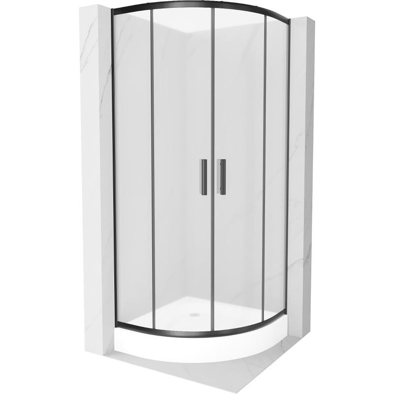 Mexen Rio shower enclosure semicircular 80 x 80 cm, frost, black + shower tray, white - 863-080-080-70-30-4710