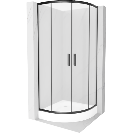 Mexen Rio Shower Cabin Half-Circular 80 x 80 cm, Frosted, Black + Rio Tray, White - 863-080-080-70-30-4710