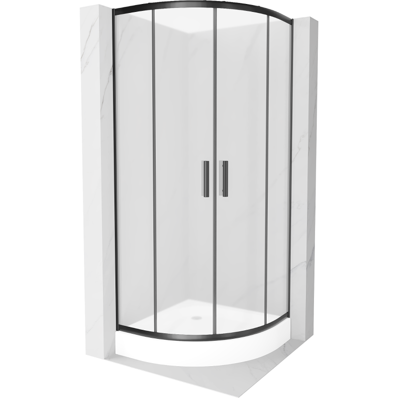 Mexen Rio semi-circular shower enclosure 90 x 90 cm, frosted, black + Rio shower tray, white - 863-090-090-70-30-4710