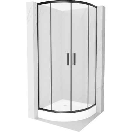 Mexen Rio shower cabin semicircular 90 x 90 cm, frosted glass, black + Rio tray, white - 863-090-090-70-30-4710