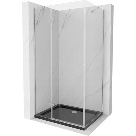 Mexen Roma hinged shower cubicle 80 x 100 cm, Transparent, Chrome + shower tray Flat, Black - 854-080-100-01-00-4070