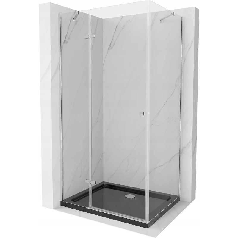 Mexen Roma 90 x 100 cm Swing Shower Enclosure, Transparent, Chrome + Flat Shower Tray, Black - 854-090-100-01-00-4070