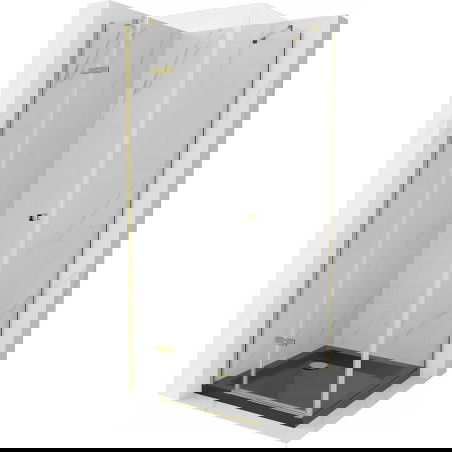 Mexen Roma hinged shower cubicle 80 x 80 cm, Transparent, Gold + shower tray Flat, Black - 854-080-080-50-00-4070G