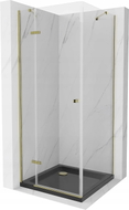 Mexen Roma hinged shower cabin 80 x 80 cm, transparent, gold + Flat shower tray, black - 854-080-080-50-00-4070G