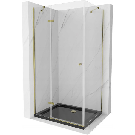 Mexen Roma hinged shower cabin 80 x 100 cm, transparent, gold + Flat tray, black - 854-080-100-50-00-4070G