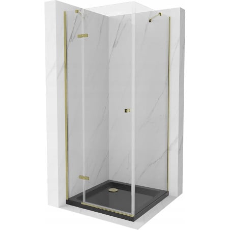 Mexen Roma 90 x 90 cm Hinged Shower Enclosure, Transparent, Gold + Flat Black Tray - 854-090-090-50-00-4070G