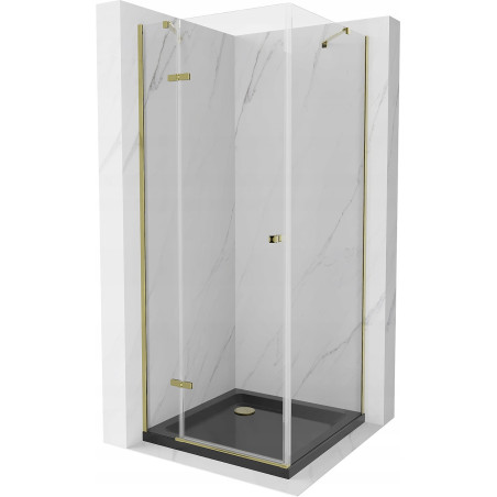 Mexen Roma swing shower cabin 90 x 90 cm, transparent, gold + Flat tray, black - 854-090-090-50-00-4070G