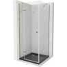 Mexen Roma swing shower cabin 90 x 90 cm, transparent, gold + Flat tray, black - 854-090-090-50-00-4070G