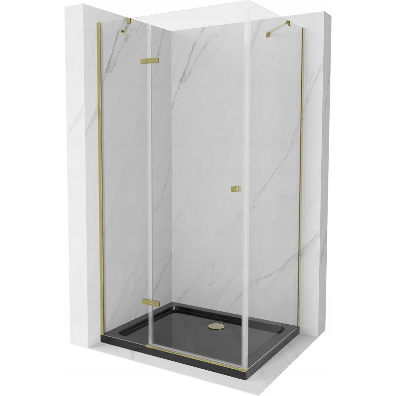 Mexen Roma hinged shower cubicle 100 x 80 cm, Transparent, Gold + shower tray Flat, Black - 854-100-080-50-00-4070G