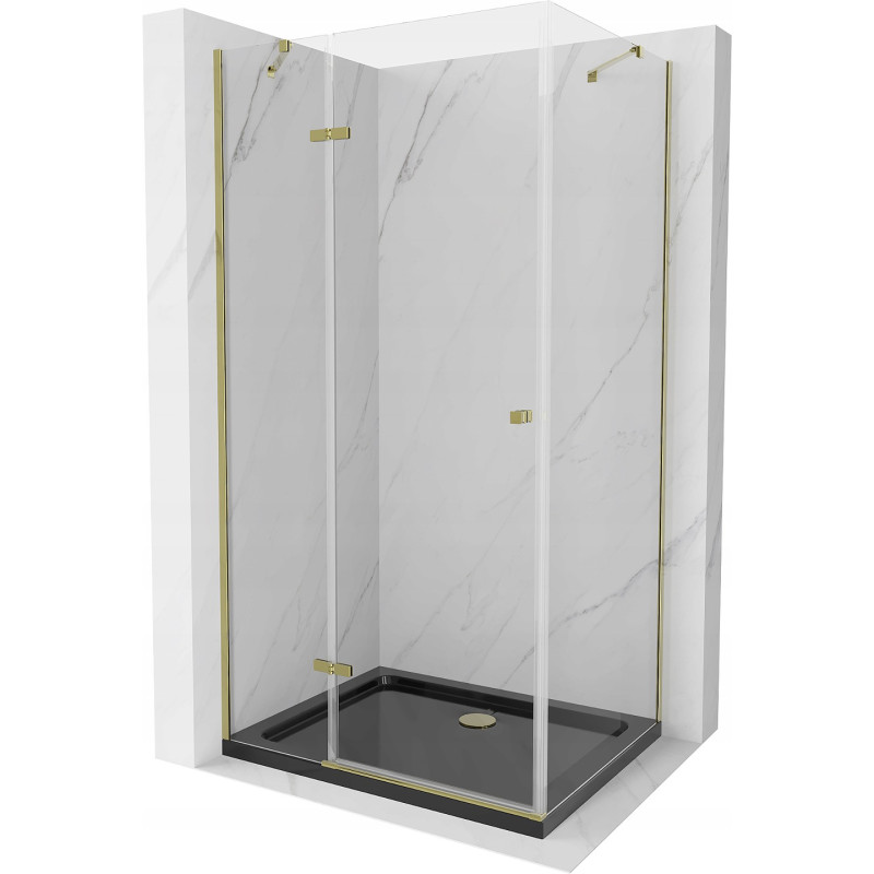 Mexen Roma swing shower cabin 100 x 80 cm, transparent, gold + Flat shower tray, black - 854-100-080-50-00-4070G