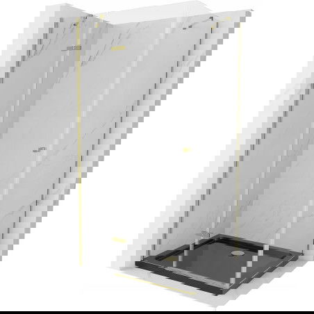 Mexen Roma hinged shower cubicle 100 x 80 cm, Transparent, Gold + shower tray Flat, Black - 854-100-080-50-00-4070G