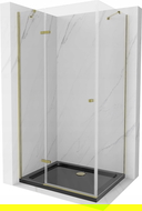 Mexen Roma hinged shower cubicle 120 x 80 cm, Transparent, Gold + shower tray Flat, Black - 854-120-080-50-00-4070G