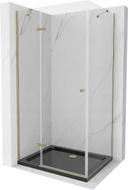 Mexen Roma swing shower enclosure 120 x 80 cm, transparent, gold + Flat shower tray, black - 854-120-080-50-00-4070G