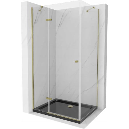 Mexen Roma swing shower cabin 120 x 90 cm, transparent, gold + Flat shower tray, black - 854-120-090-50-00-4070G