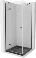 Mexen Roma swinging shower enclosure 80 x 80 cm, transparent, black + Flat shower tray, black - 854-080-080-70-00-4070B