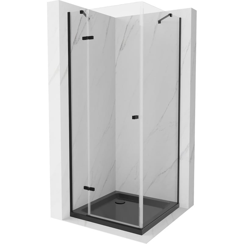 Mexen Roma hinged shower cubicle 90 x 90 cm, Transparent, Black + shower tray Flat, Black - 854-090-090-70-00-4070B