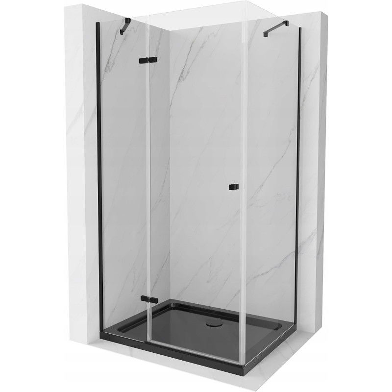 Mexen Roma hinged shower cubicle 120 x 80 cm, Transparent, Black + shower tray Flat, Black - 854-120-080-70-00-4070B